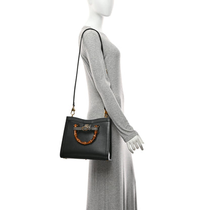 Gucci Textured Dollar Calfskin Web Small Diana Tote Bag Black Dusty Grey 2 of 11