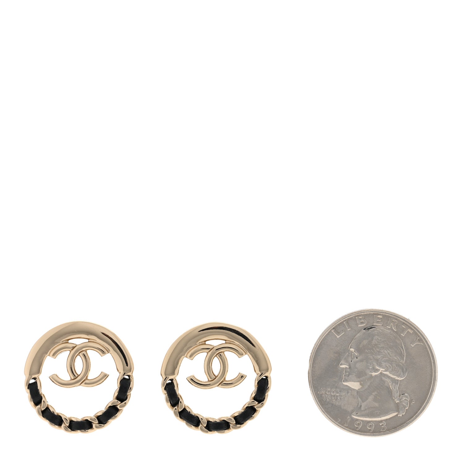 Chanel Lambskin Chain CC Round Earrings Gold Black 2 of 5