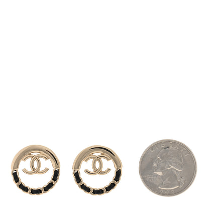Chanel Lambskin Chain CC Round Earrings Gold Black 2 of 5