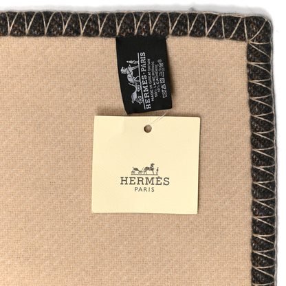 Hermes Wool Cashmere H Casaque Blanket Ecru Carbone 3 of 3