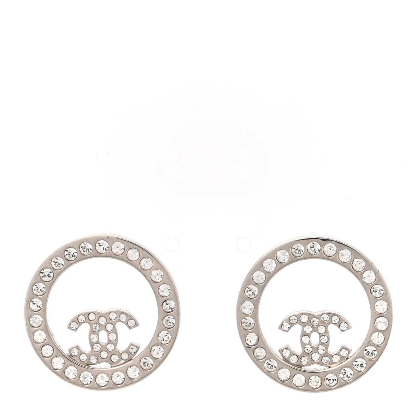 Crystal CC Round Earrings Silver