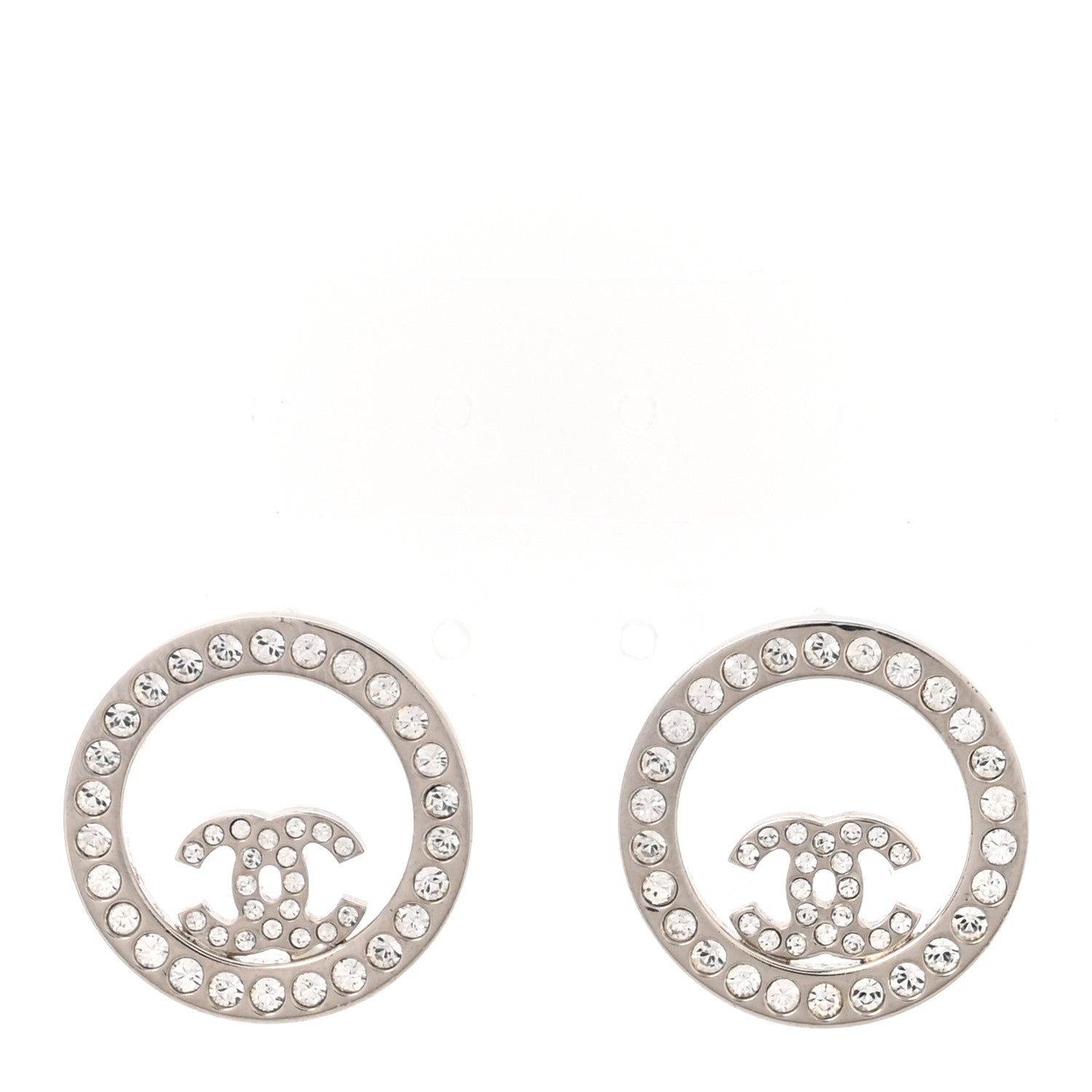 Chanel Crystal CC Round Earrings Silver 1 of 4