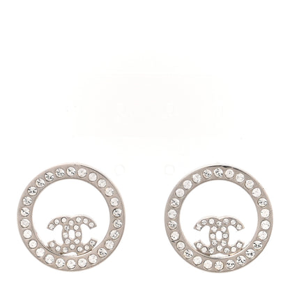 Chanel Crystal CC Round Earrings Silver 1 of 4