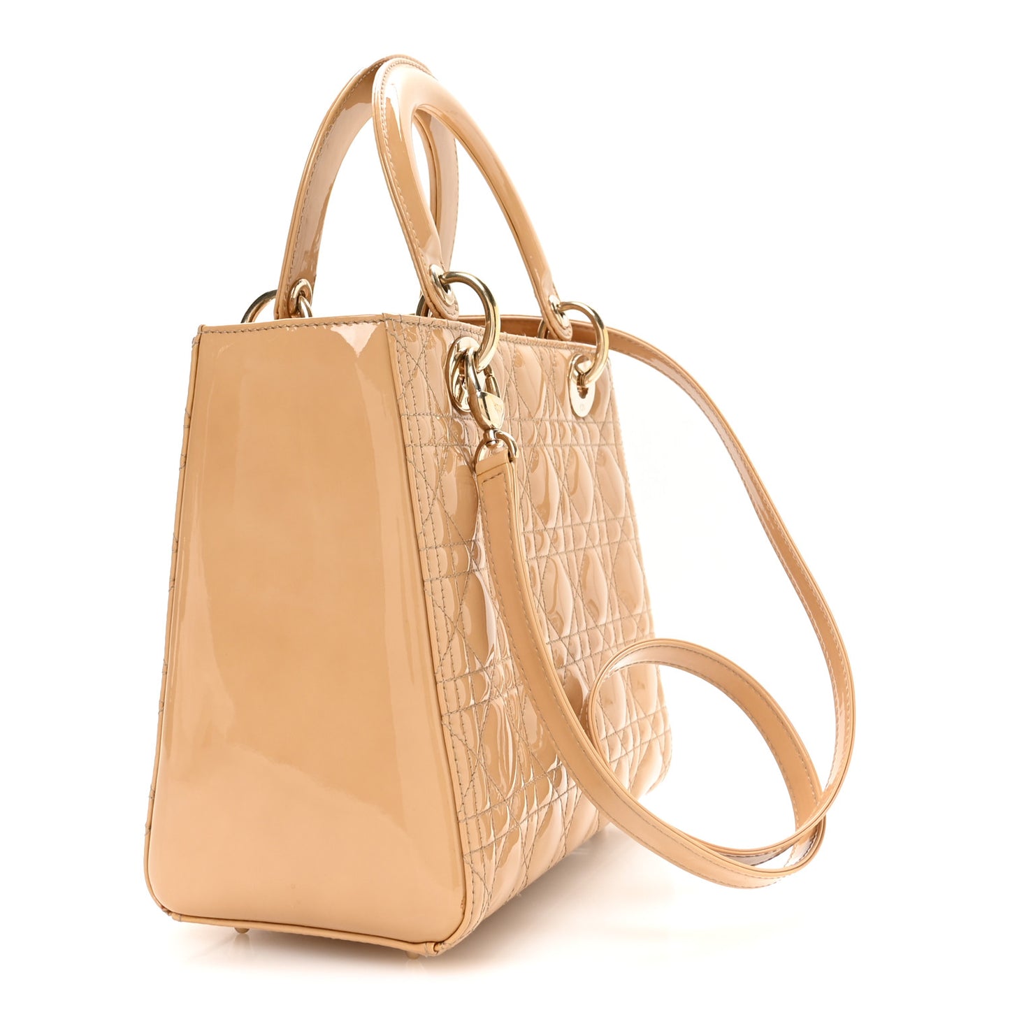 Patent Cannage Medium Lady Dior Beige