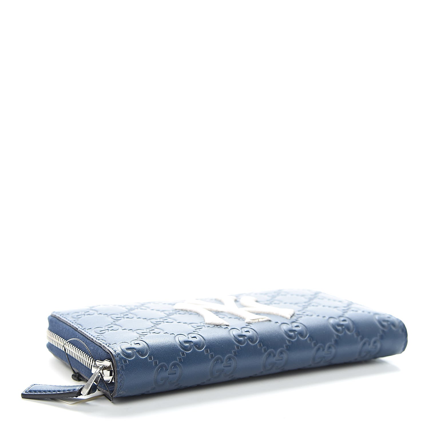 Gucci X MLB Guccissima Signature NY Yankees Embroidered Zip Around Wallet Royale Ivory 4 of 7