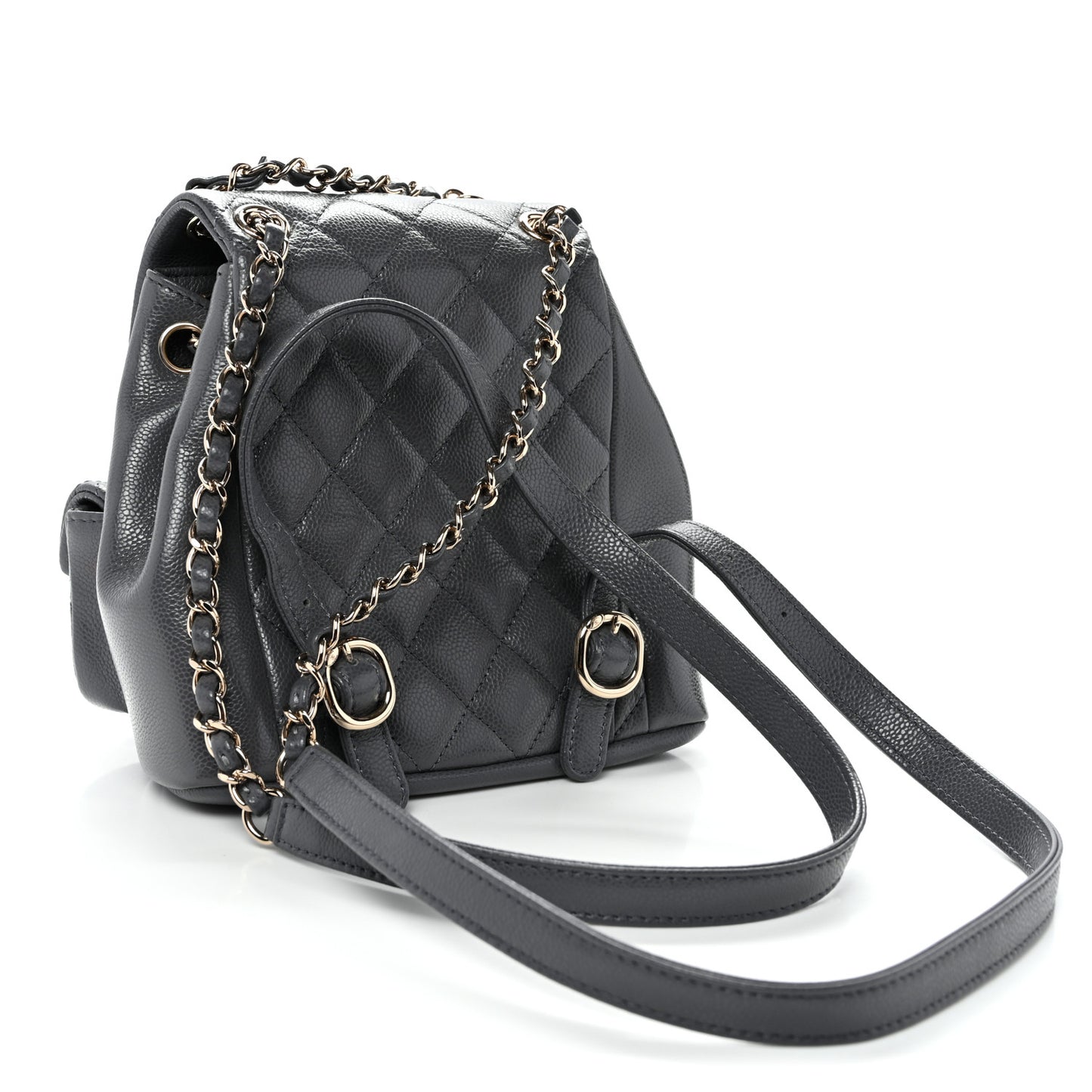 Shiny Caviar Quilted Small Duma Pockets Drawstring Backpack Grey