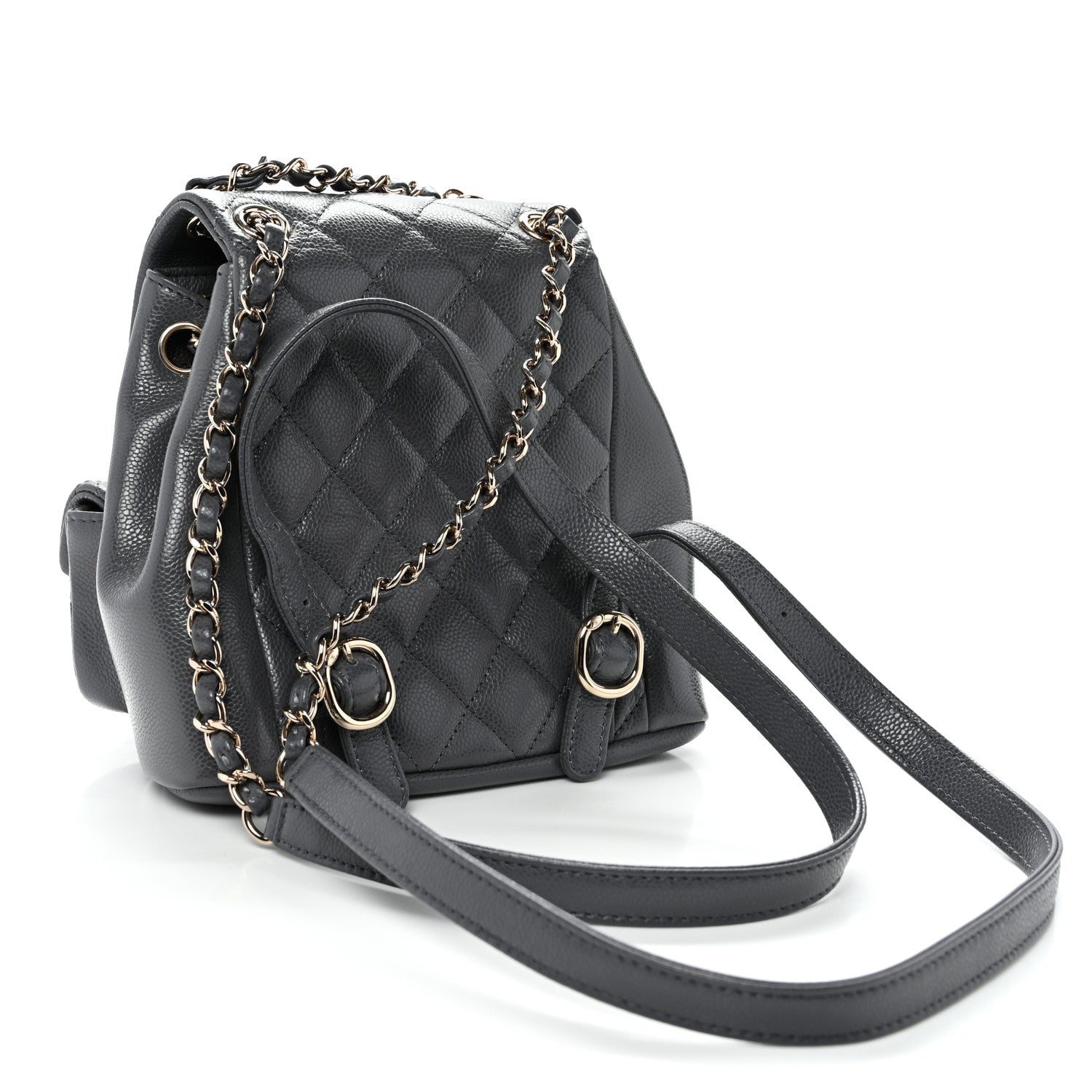 Chanel Shiny Caviar Quilted Small Duma Pockets Drawstring Backpack Grey 3 of 10