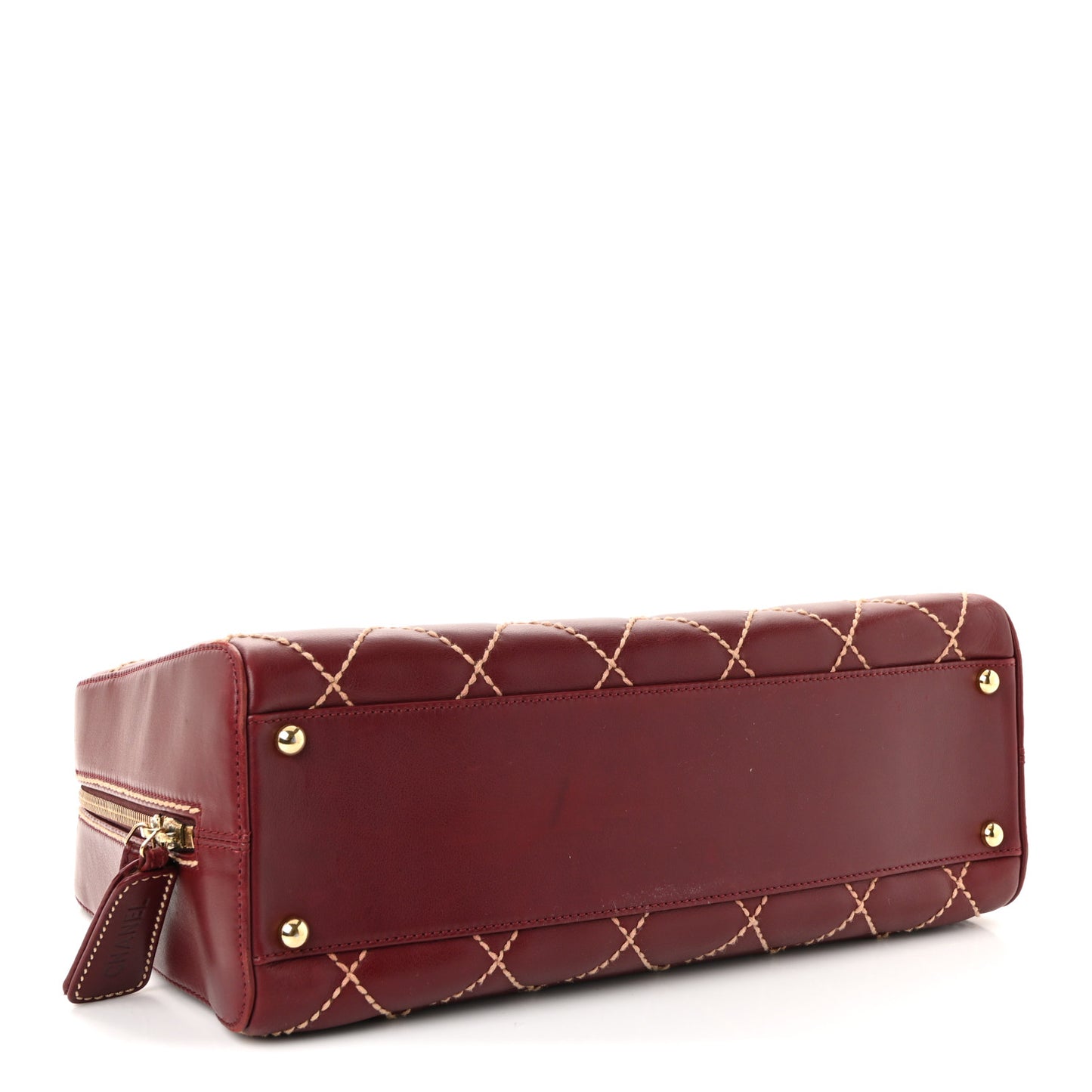 Calfskin Contrast Stitch Surpique Bowler Red