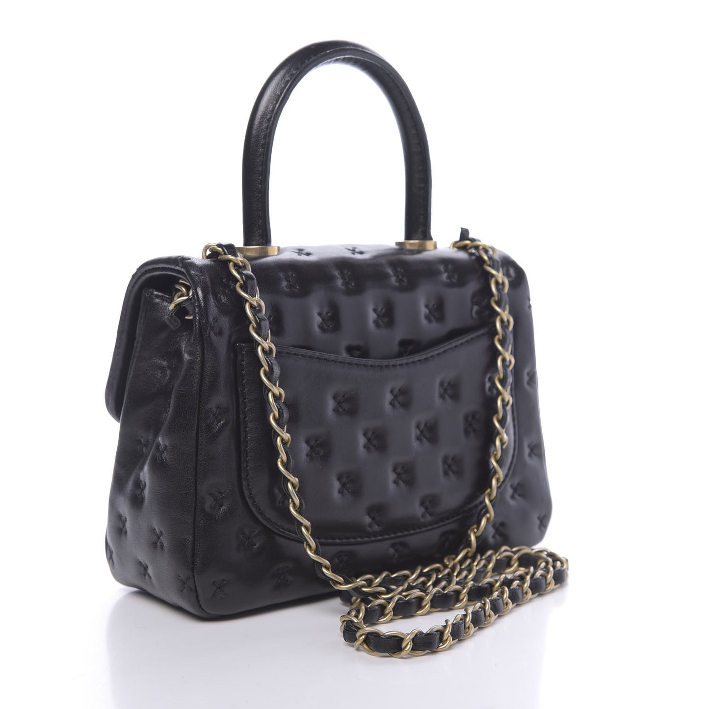 Lambskin Cross Stitch Mini Coco Handle Flap Dark Black