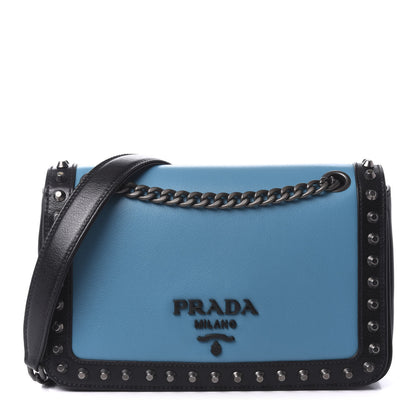 Prada Glace Calfskin Studded Crossbody Turchese Black 1 of 9