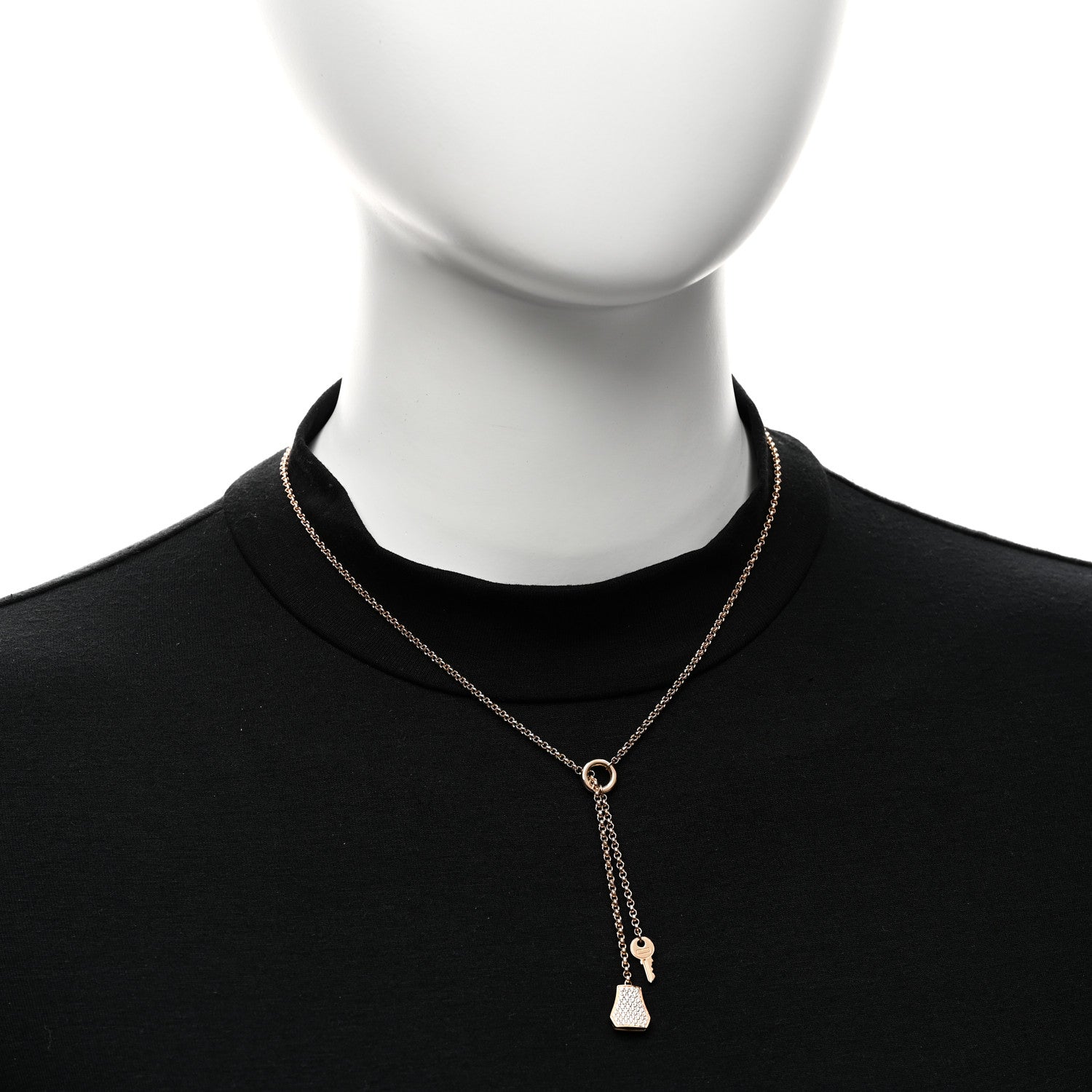 Hermes 18K Rose Gold Diamond PM Kelly Clochette Necklace 2 of 5