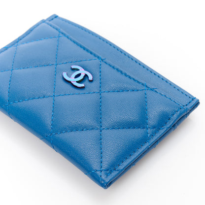 Chanel Lambskin Quilted Card Holder Blue Pink 11 of 12