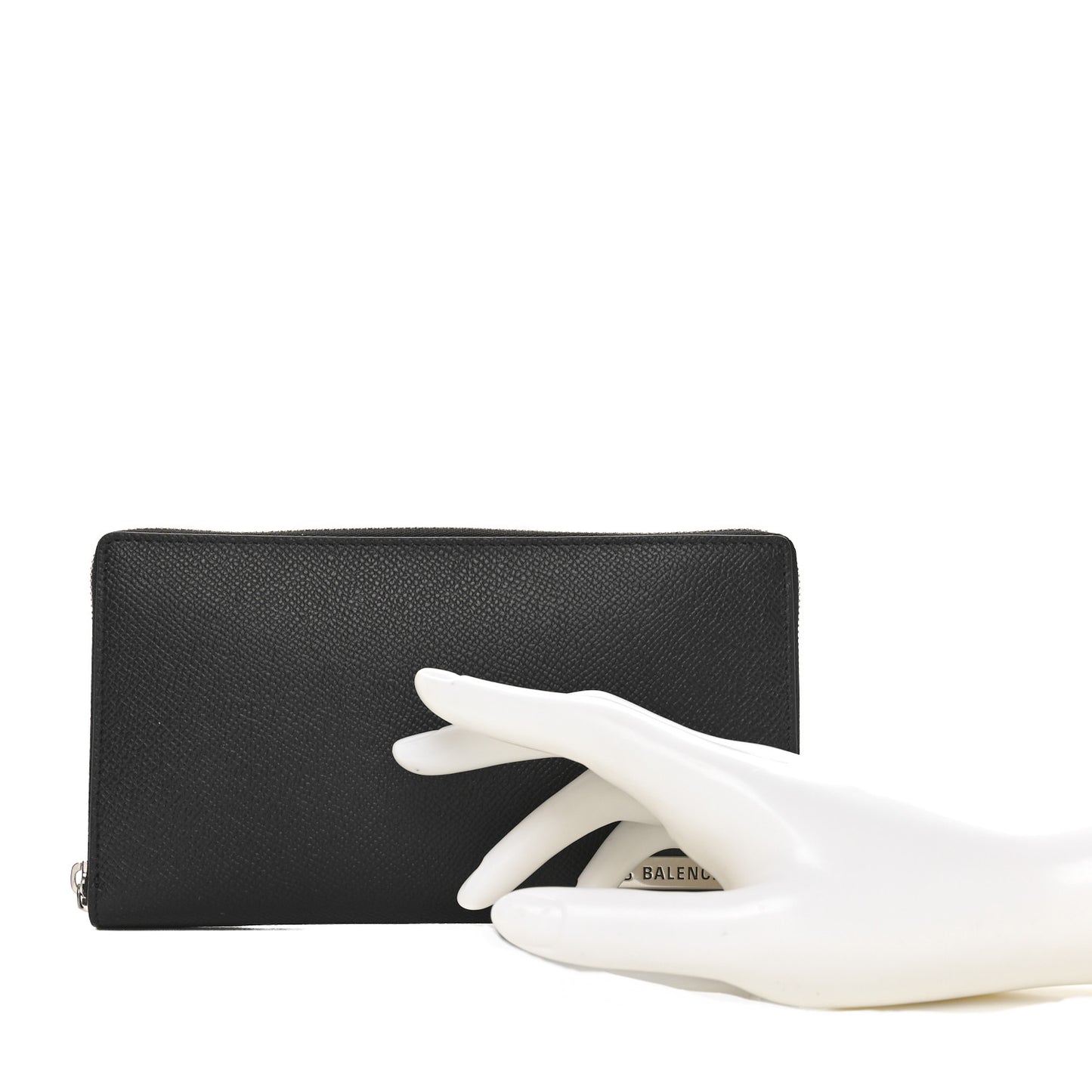 Grained Calfskin Zip Card Case Wallet Black