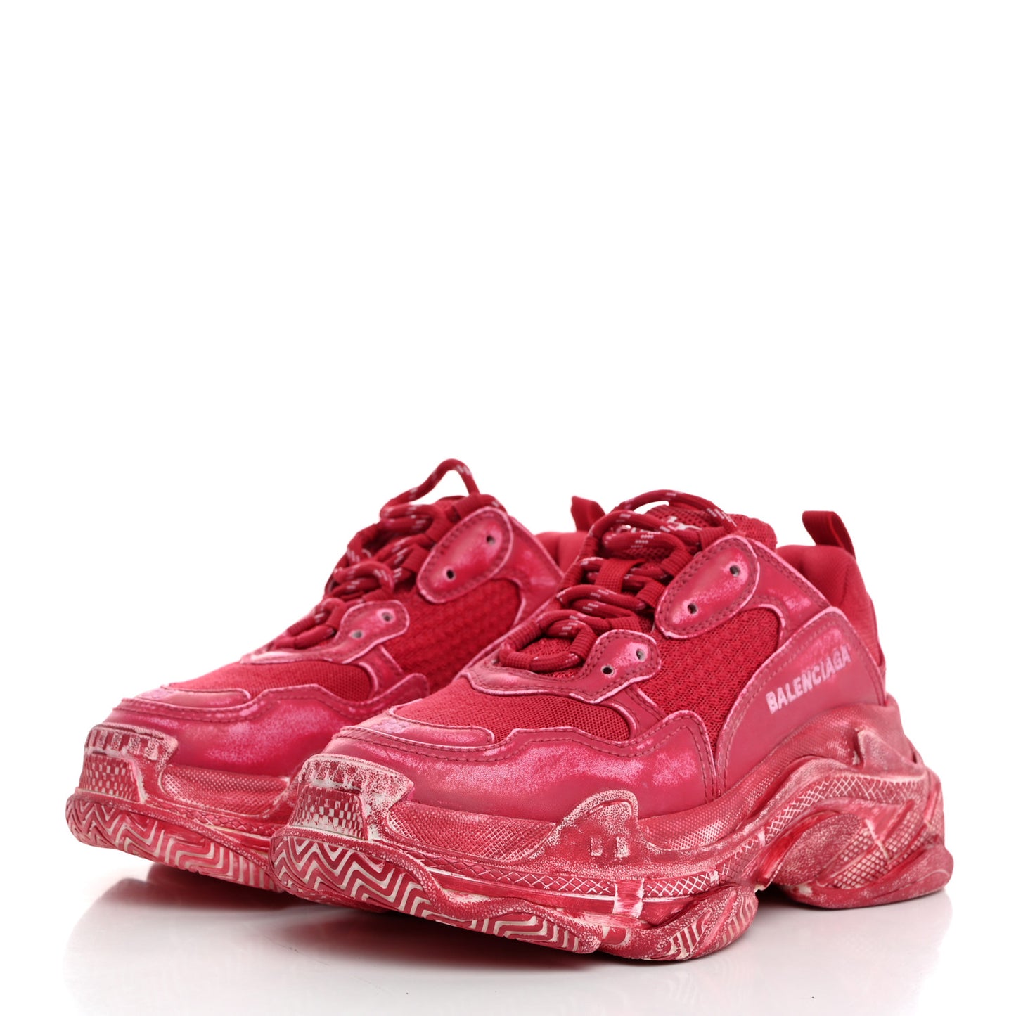 Fabric Mesh Faded Washed Womens Triple S Sneakers 36 Red