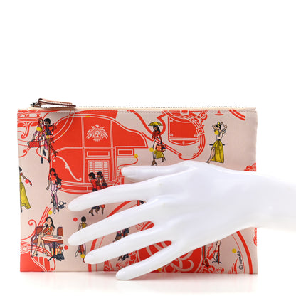 Hermes Technical Silk Ex-Libris Les Parisiennes Silky Pocket Cosmetic Case Geranium Nata Gold 2 of 7