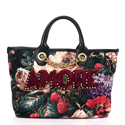 Dolce & Gabbana Jacquard Floral Stampa Iguana Amore Tote Black Multicolor 3 of 12