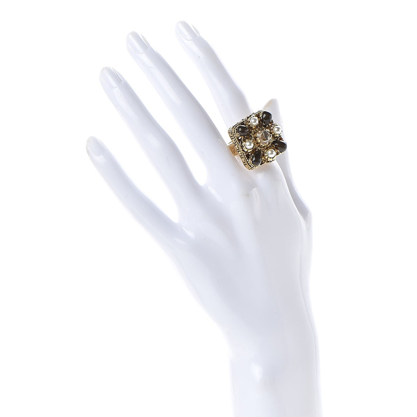 Gripoix Pearl CC Ring 5.5 Brown Gold