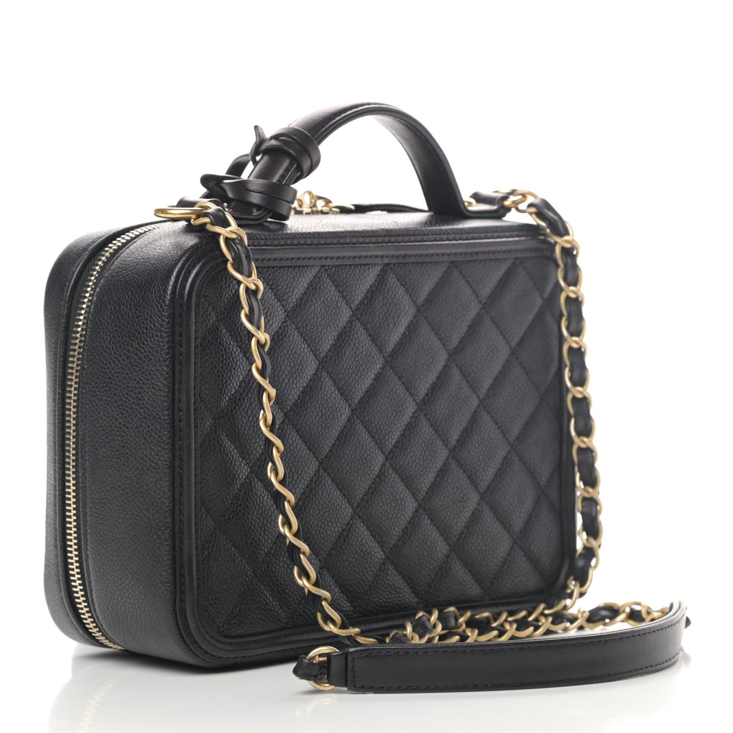Caviar Quilted Medium CC Filigree Vanity Case Black
