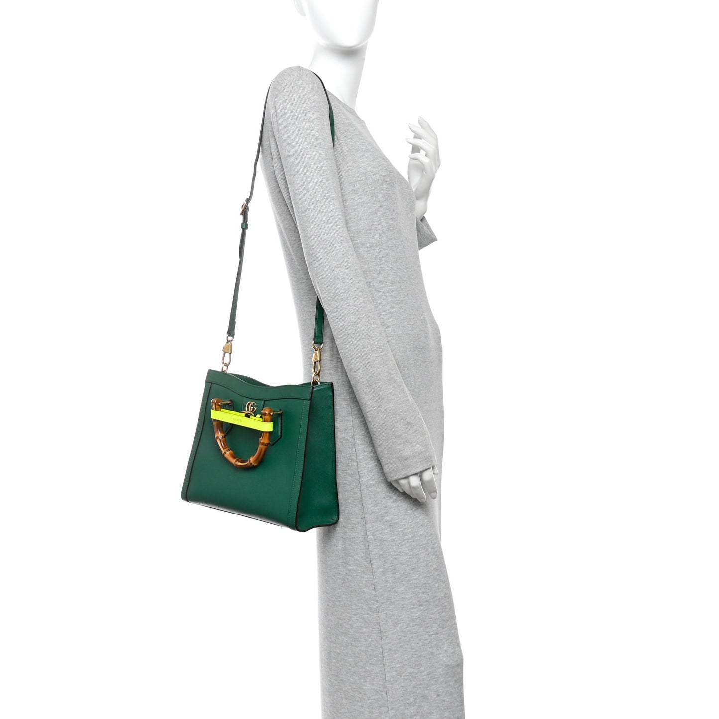 Wonka Grain Calfskin Small Diana Tote Bag Green Yellow Fluo