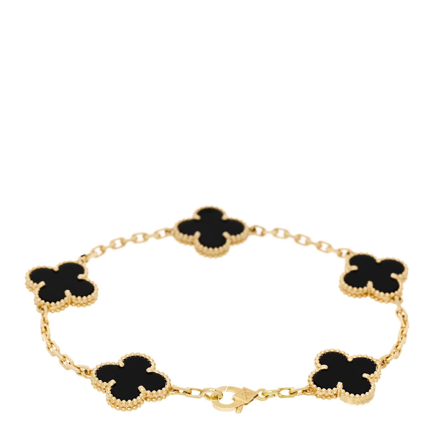 Van Cleef & Arpels 18K Yellow Gold Black Onyx 5 Motifs Vintage Alhambra Bracelet 2 of 5