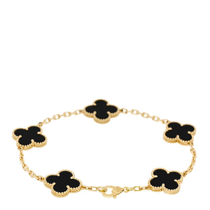 Van Cleef & Arpels 18K Yellow Gold Black Onyx 5 Motifs Vintage Alhambra Bracelet 2 of 5