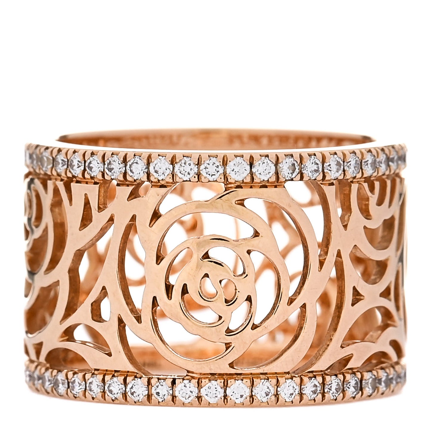 18K Rose Gold Diamond Camellia Ajoure Band Ring 50 5.25