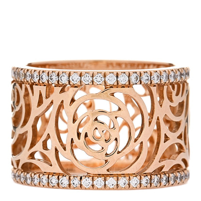 Chanel 18K Rose Gold Diamond Camellia Ajoure Band Ring 50 5.25 1 of 4