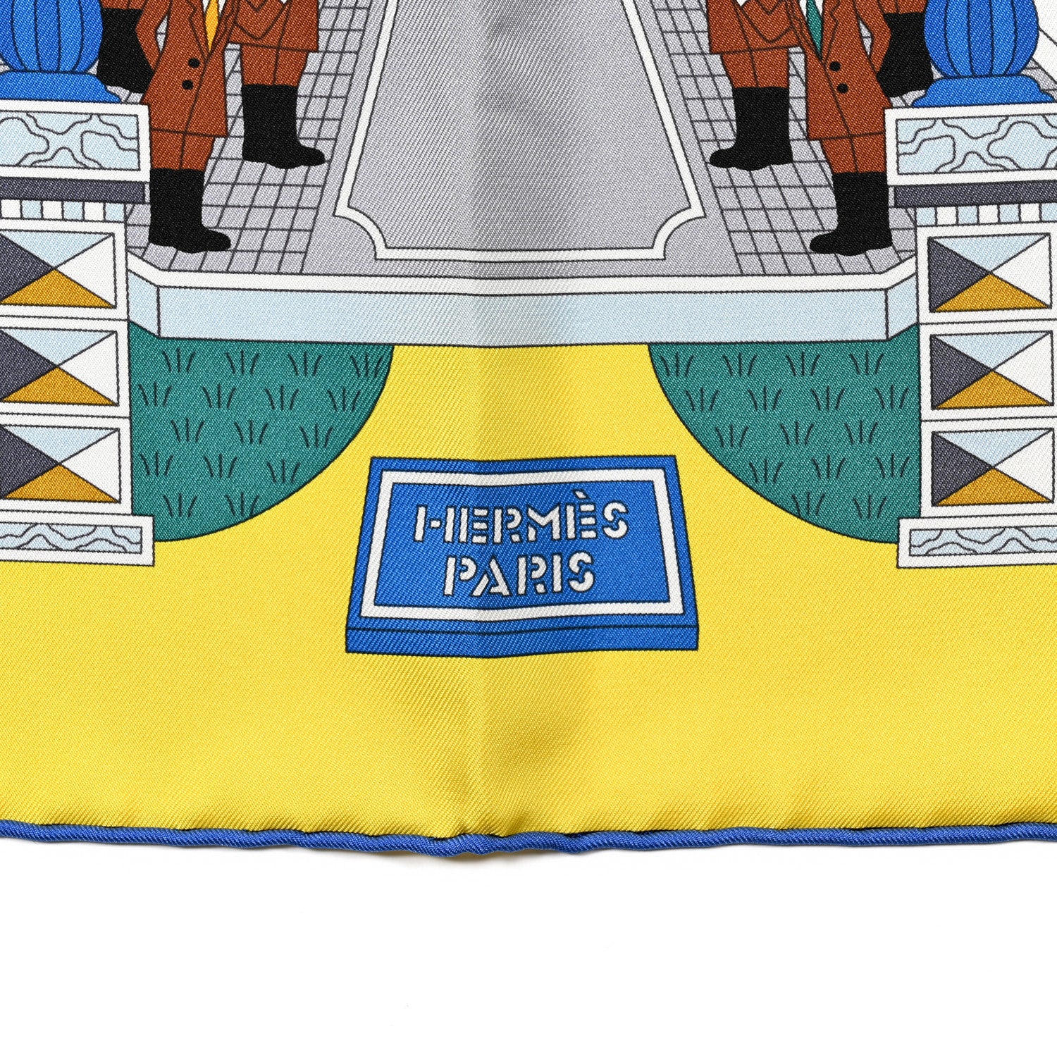 Hermes Silk La Maison des Carres Shawl 90 Jaune Vif Bleu Vert 2 of 4