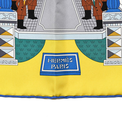 Hermes Silk La Maison des Carres Shawl 90 Jaune Vif Bleu Vert 2 of 4
