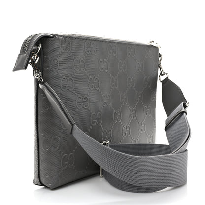 Gucci Calfskin GG Tennis Embossed Medium Wristlet Messenger Bag Gray 3 of 8