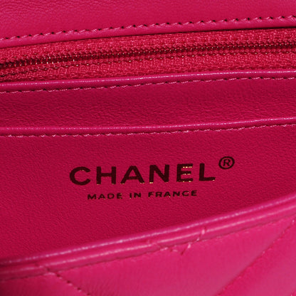 Chanel Lambskin Chevron Quilted Mini Rectangular Flap Dark Pink 7 of 9