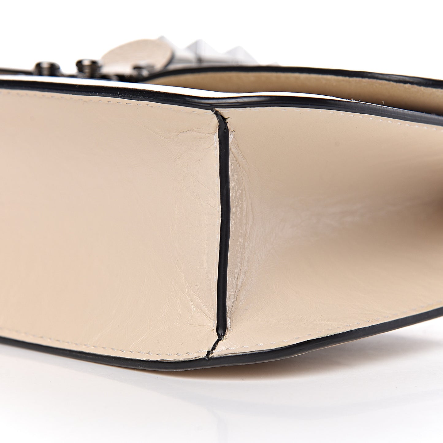 Craquele Calfskin Medium Glam Lock Rockstud Flap Light Ivory