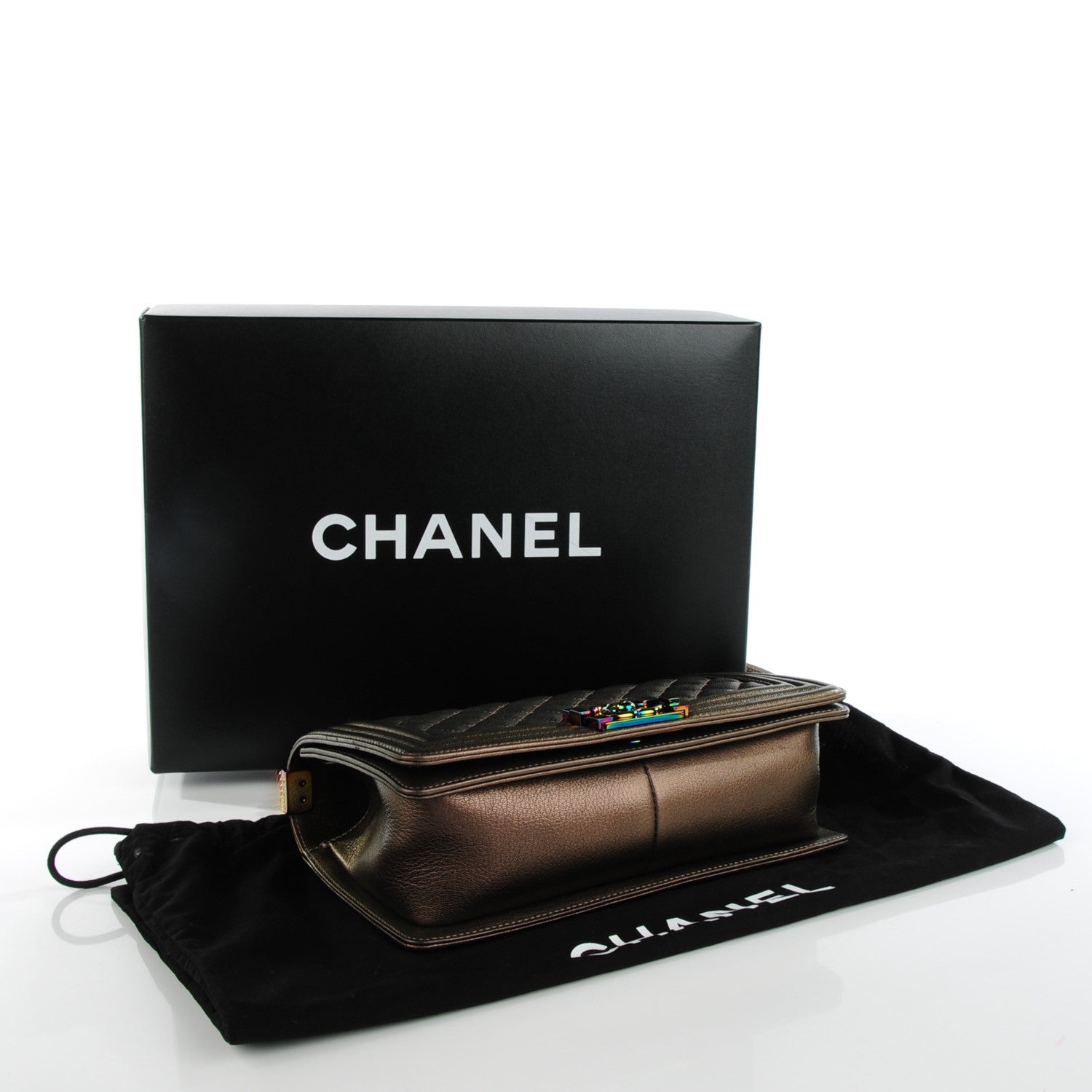 Chanel Iridescent Goatskin Quilted Medium Boy Flap Dark Gold 4 of 7