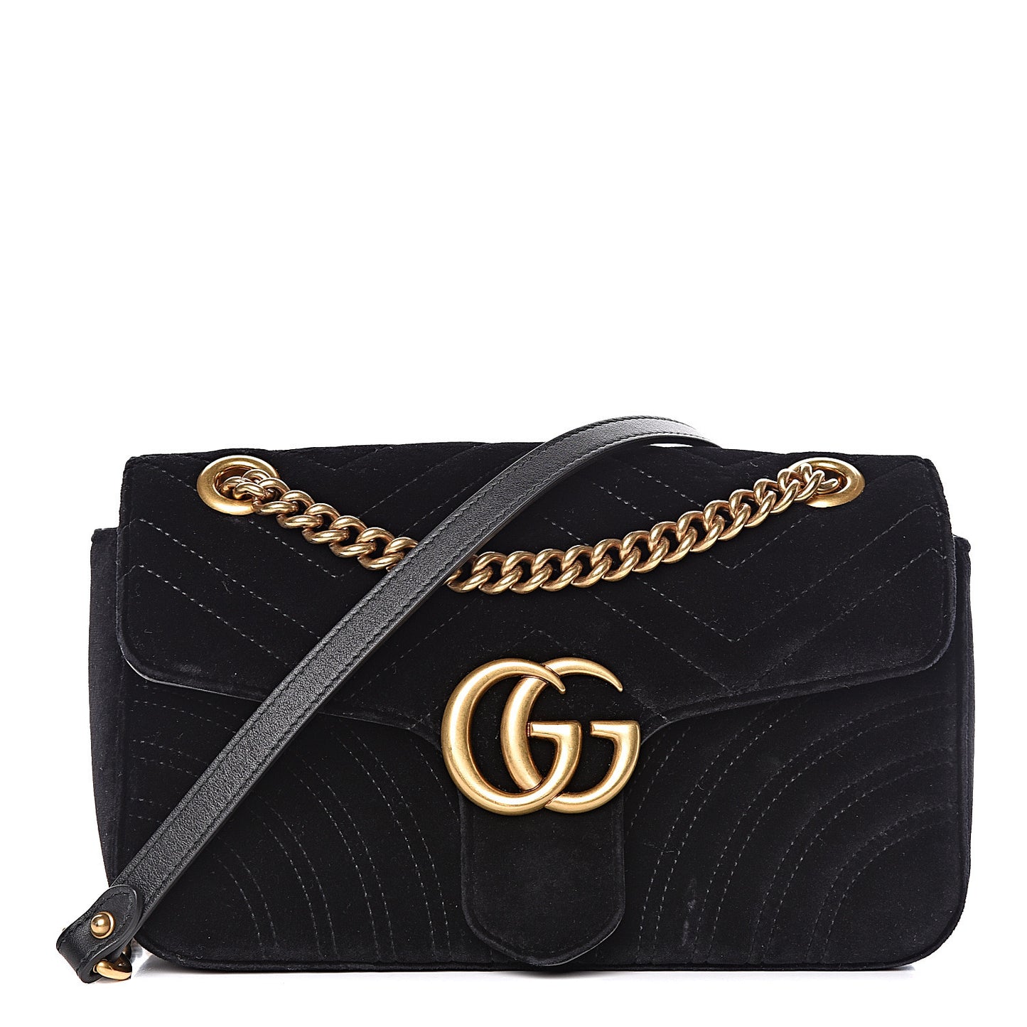 Velvet Matelasse Small GG Marmont Shoulder Bag Black