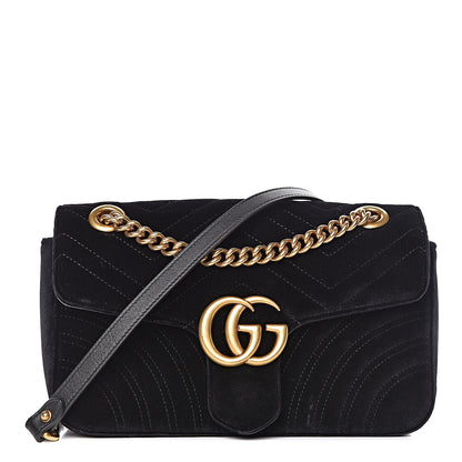 Gucci Velvet Matelasse Small GG Marmont Shoulder Bag Black 1 of 12