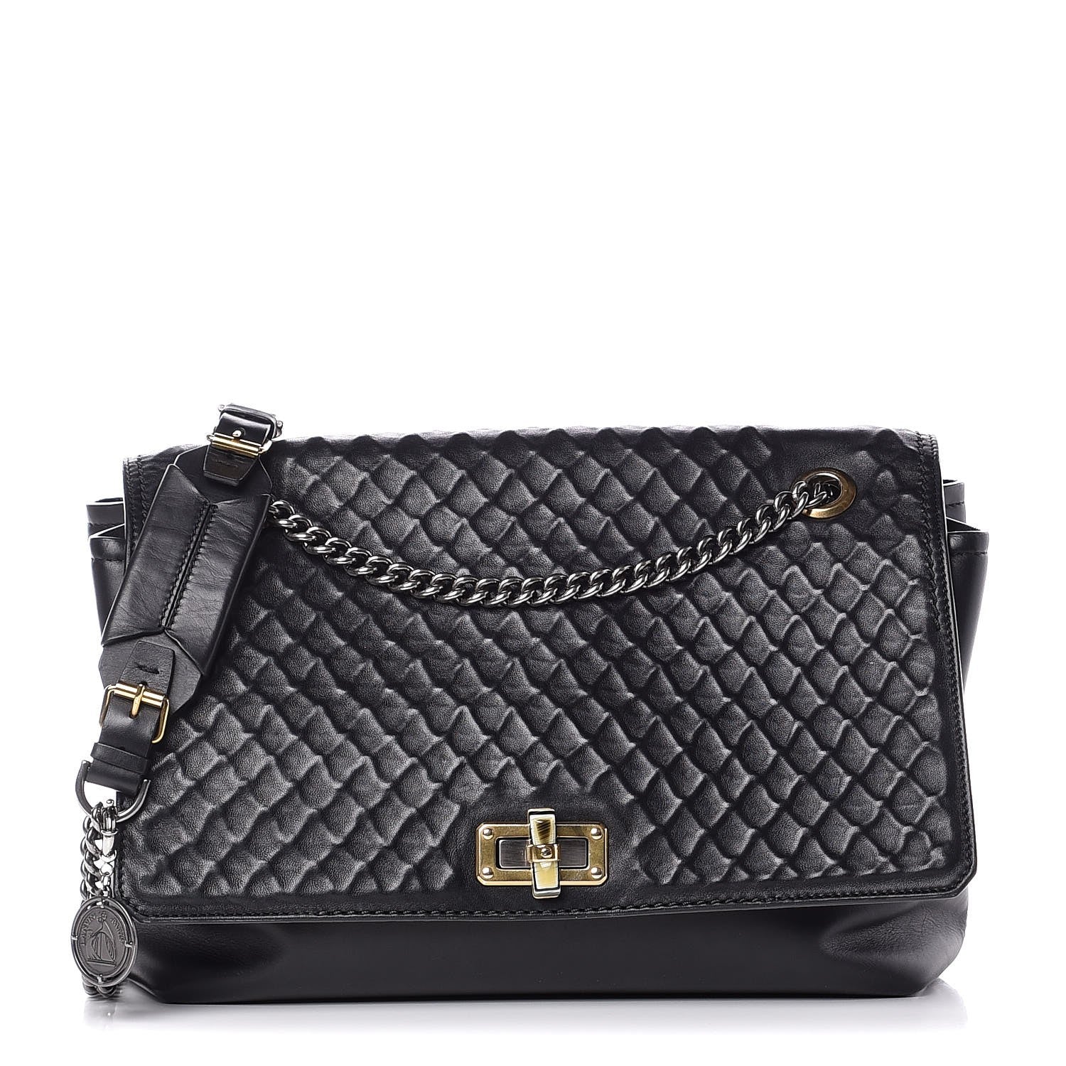 Lanvin Hammered Calfskin Large Happy Edgy Shoulder Bag Black 1 of 7