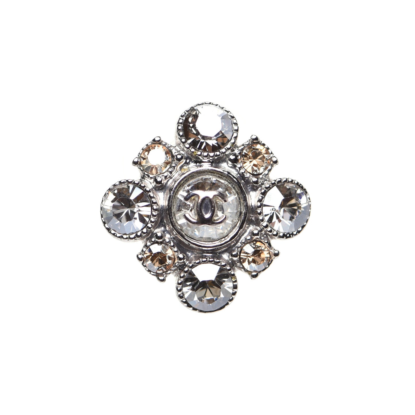 Crystal CC Flower Earrings Silver