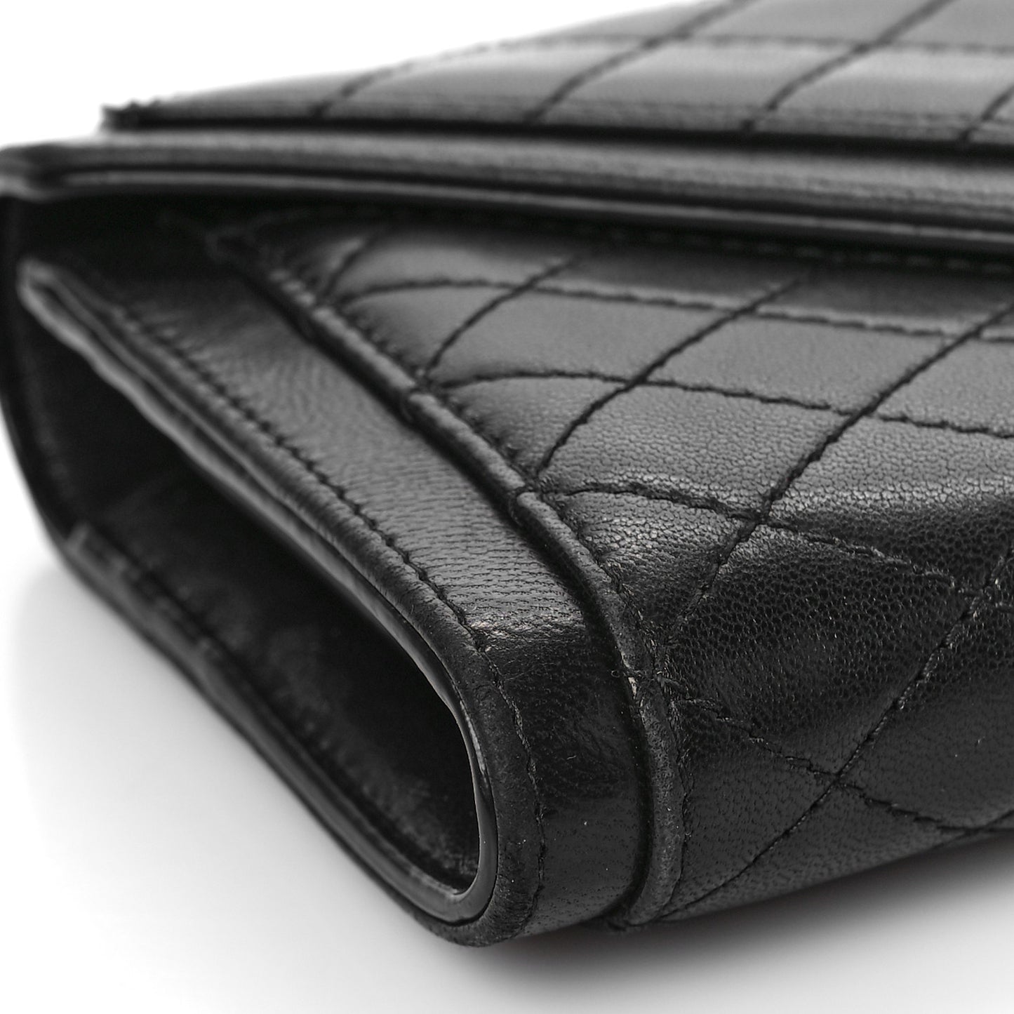 Lambskin Quilted Monogram Large Gabbie Flap Wallet Black