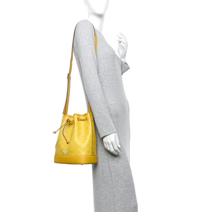 MCM Lauretos Spanish Calfskin Medium Himmel Drawstring Bucket Bag Lemon Gold 2 of 12