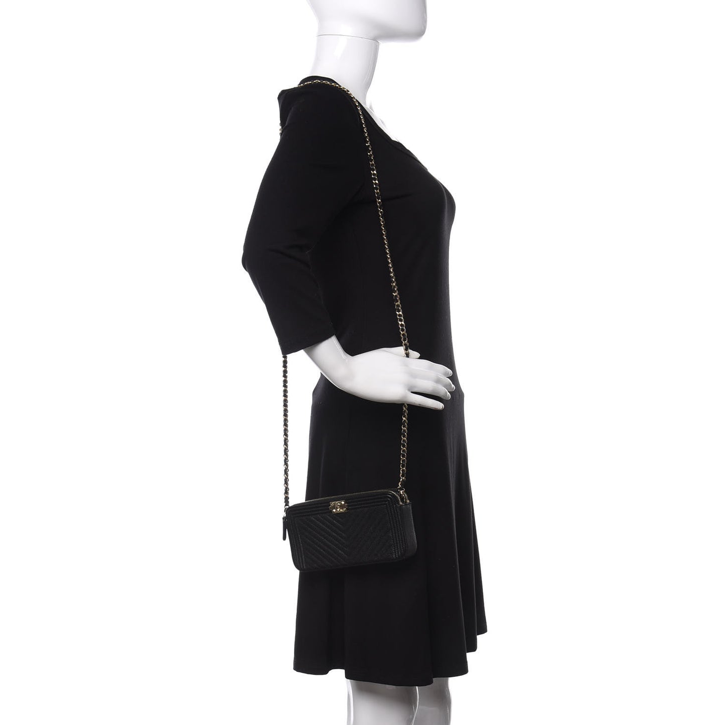 Caviar Chevron Small Boy Clutch With Chain Black