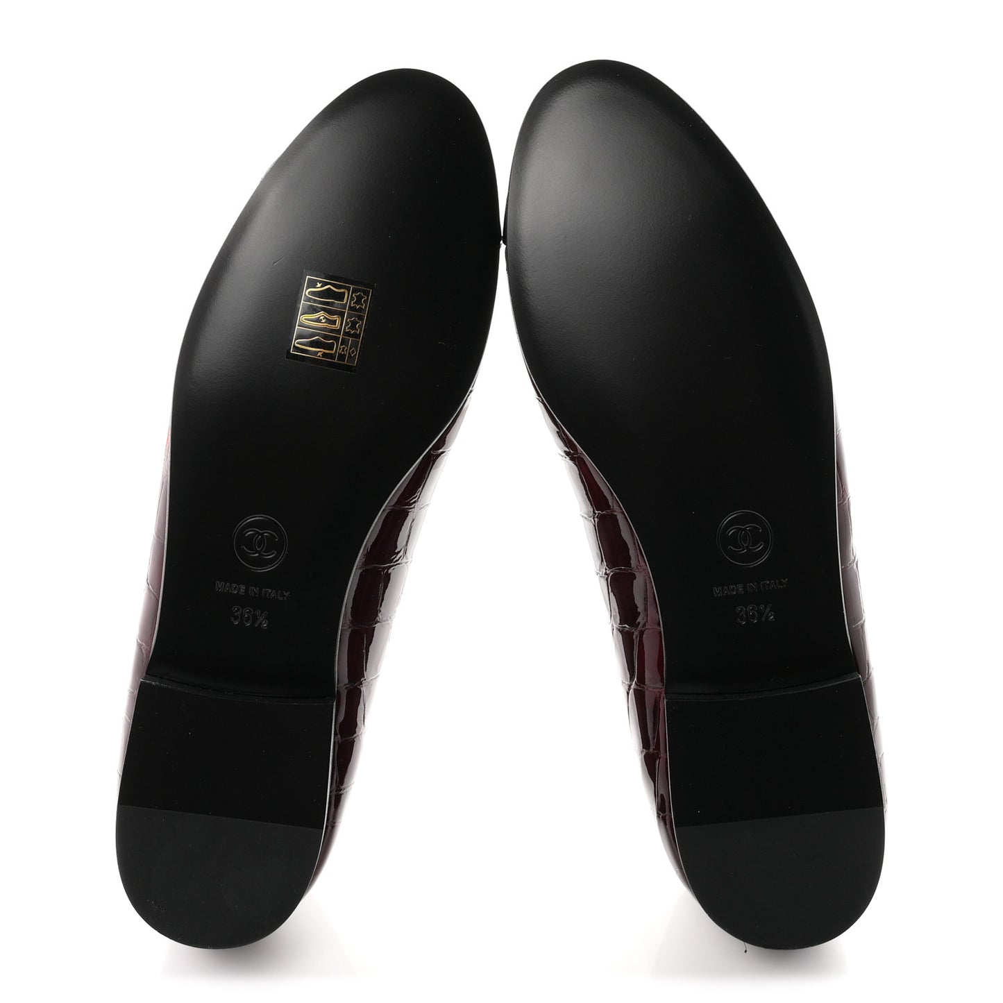 Patent Calfskin Crocodile Embossed Ballerina Flats 36.5 Dark Burgundy Black