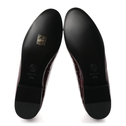 Chanel Patent Calfskin Crocodile Embossed Ballerina Flats 36.5 Dark Burgundy Black 6 of 10