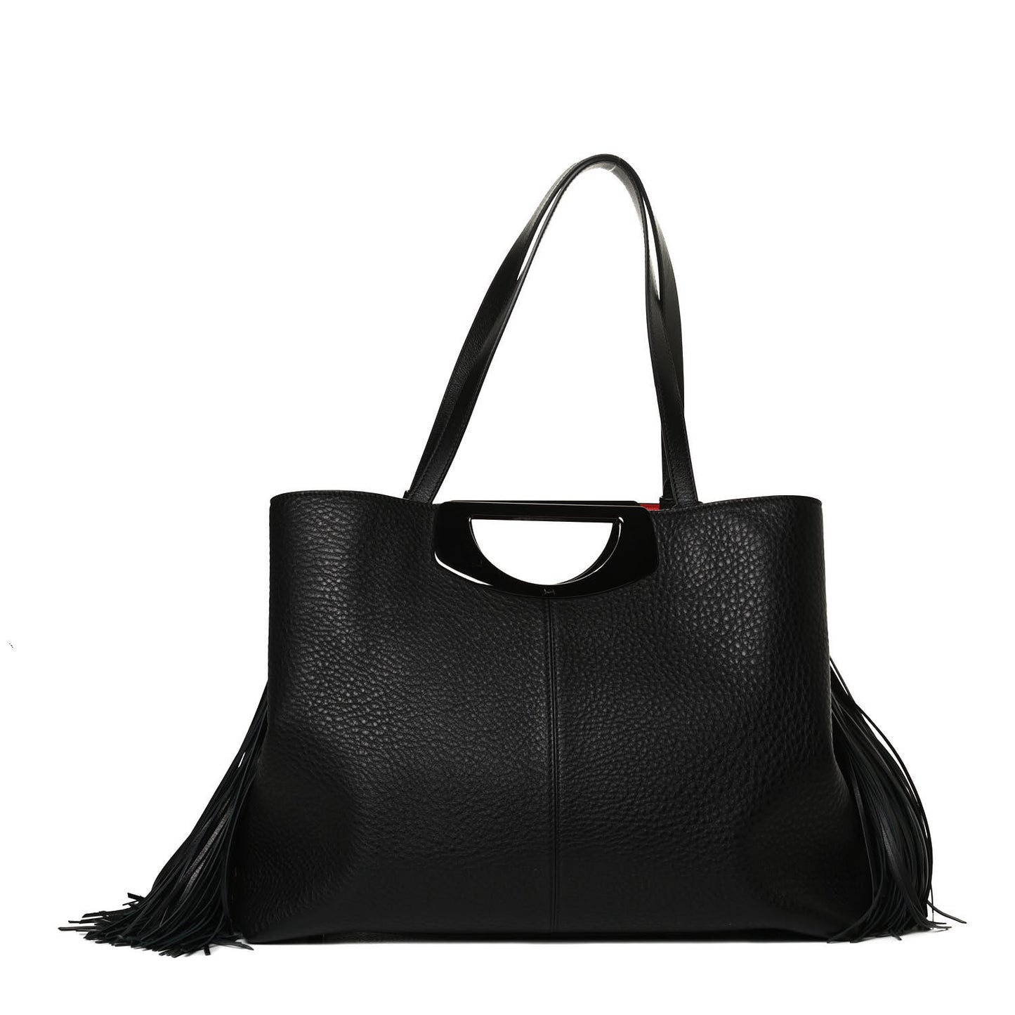 Grained Calfskin Passage Fringe Shopping Tote Black