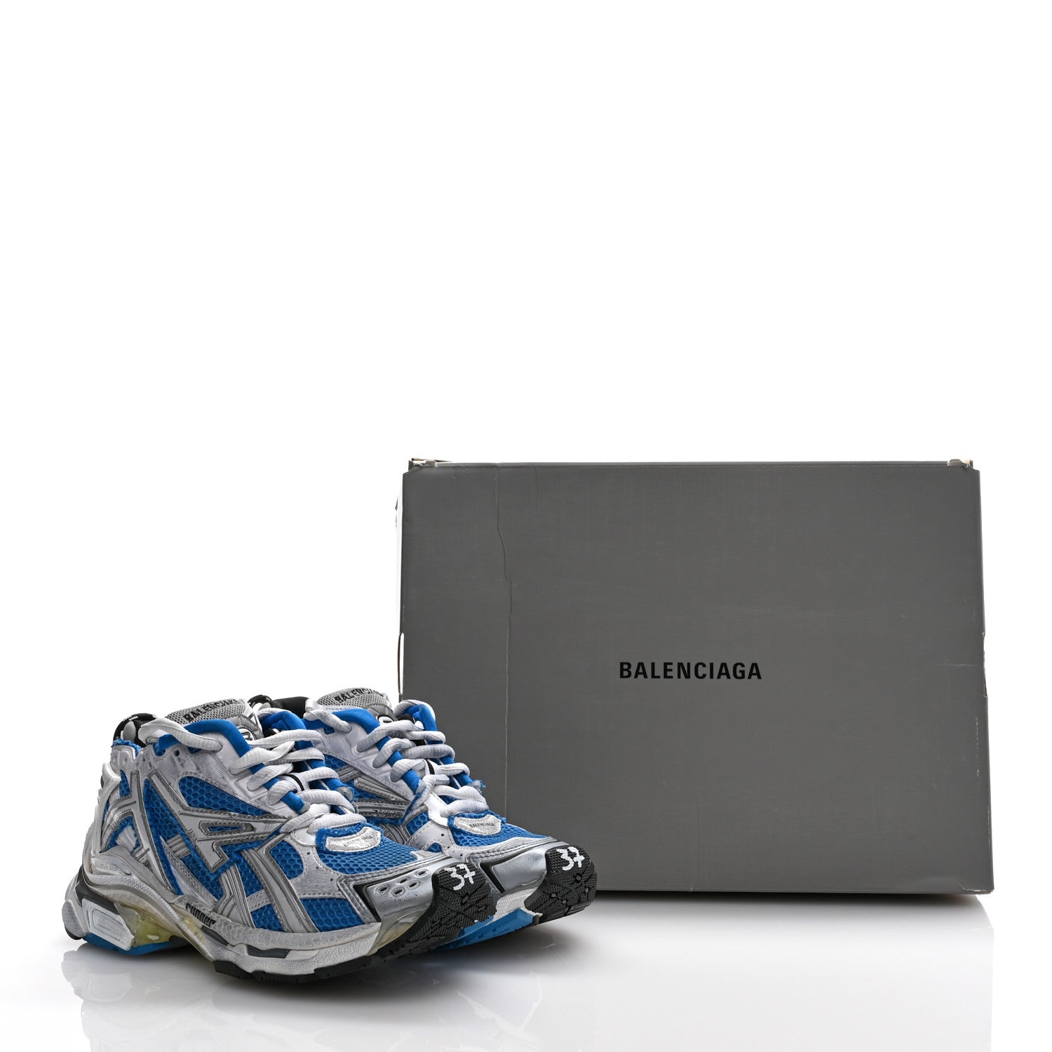 Balenciaga Mesh Rubber Distressed Womens Runner Sneakers 37 Navy White Black Grey 8 of 8
