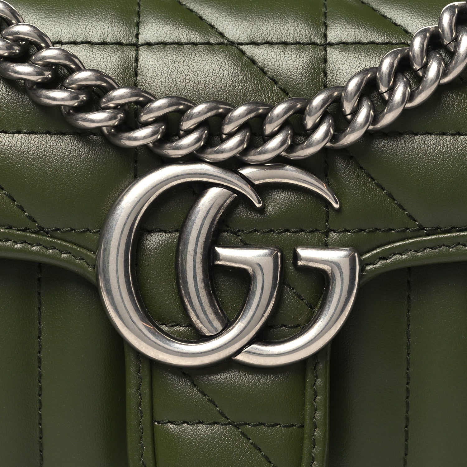 Gucci Calfskin Matelasse Aria Mini GG Marmont Shoulder Bag Military Wood 8 of 10