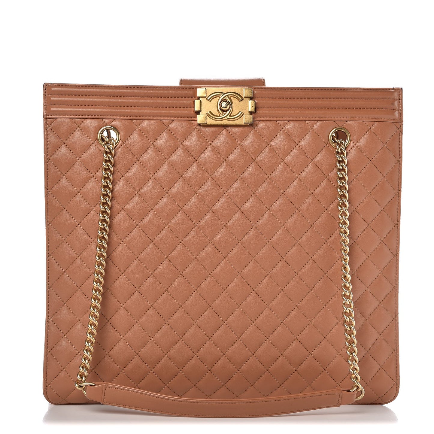 Calfskin Quilted Large Boy Tote Camel