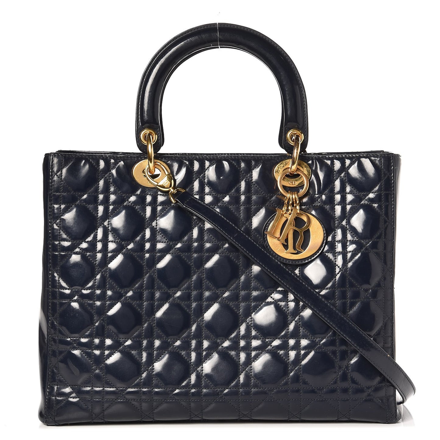 Patent Cannage Large Lady Dior Navy Blue