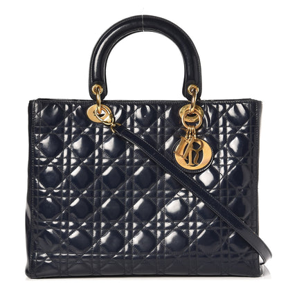 Christian Dior Patent Cannage Large Lady Dior Navy Blue 1 of 14