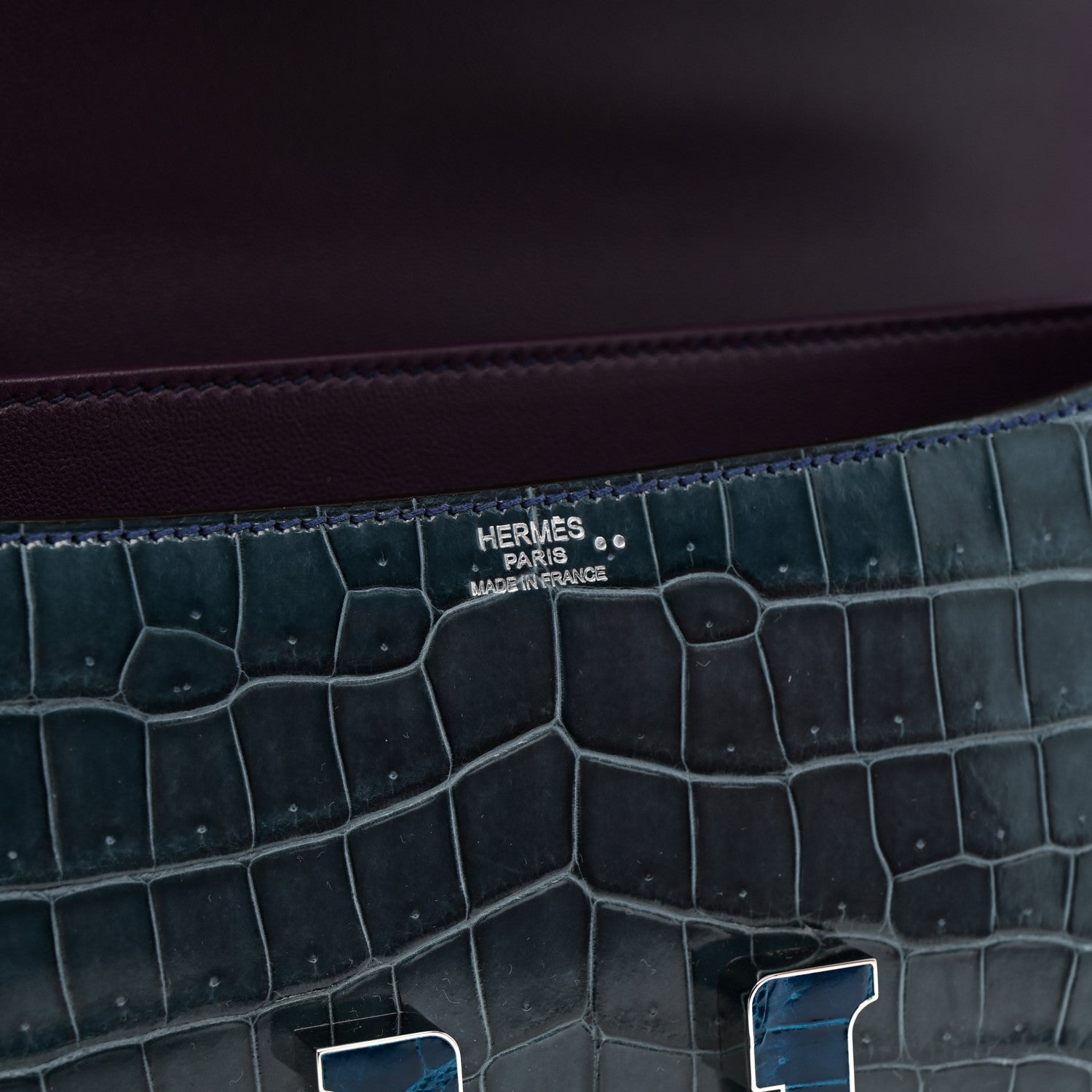 Hermes Shiny Niloticus Crocodile Constance Elan 25 Cassis Bleu Izmir Bleu Tempete 6 of 13