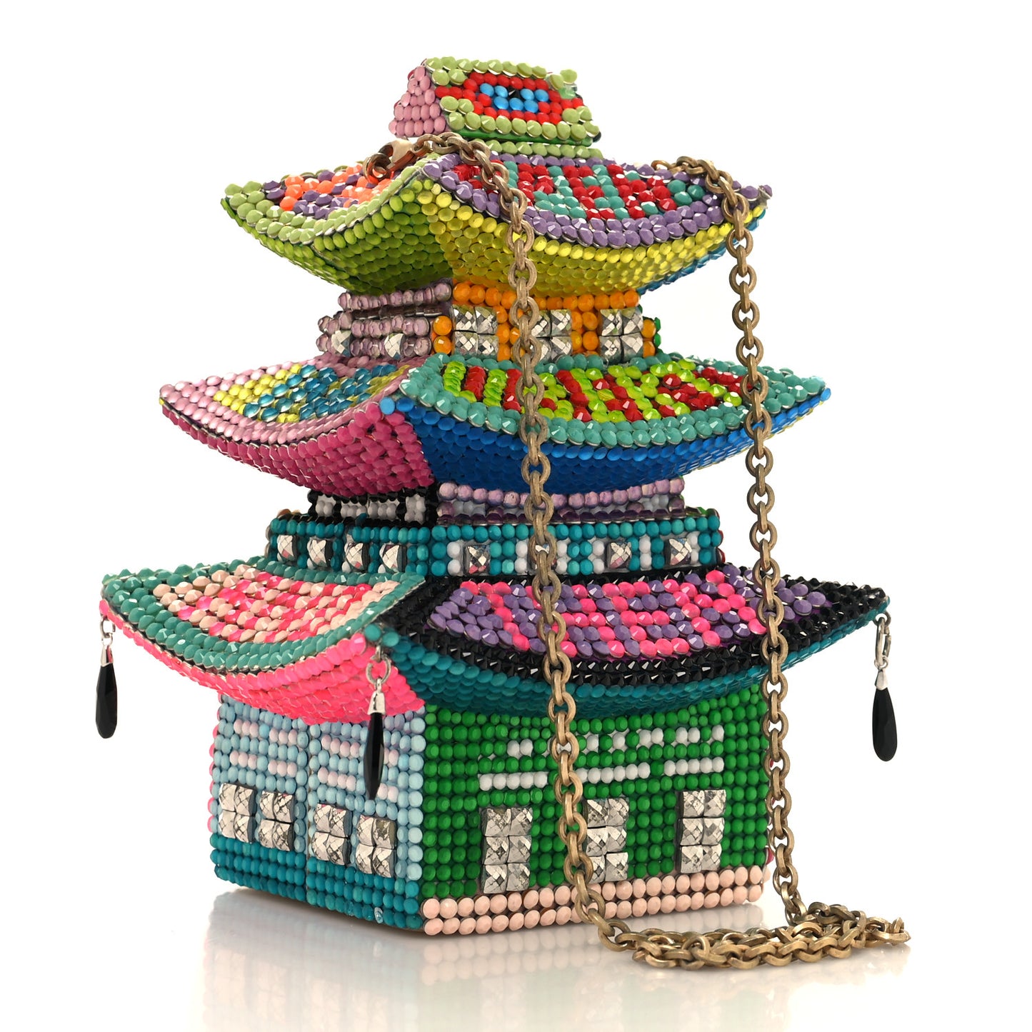 Crystal Beaded Libertine Loves Leiber Dim Sum Pagoda Minaudiere Clutch Multicolor